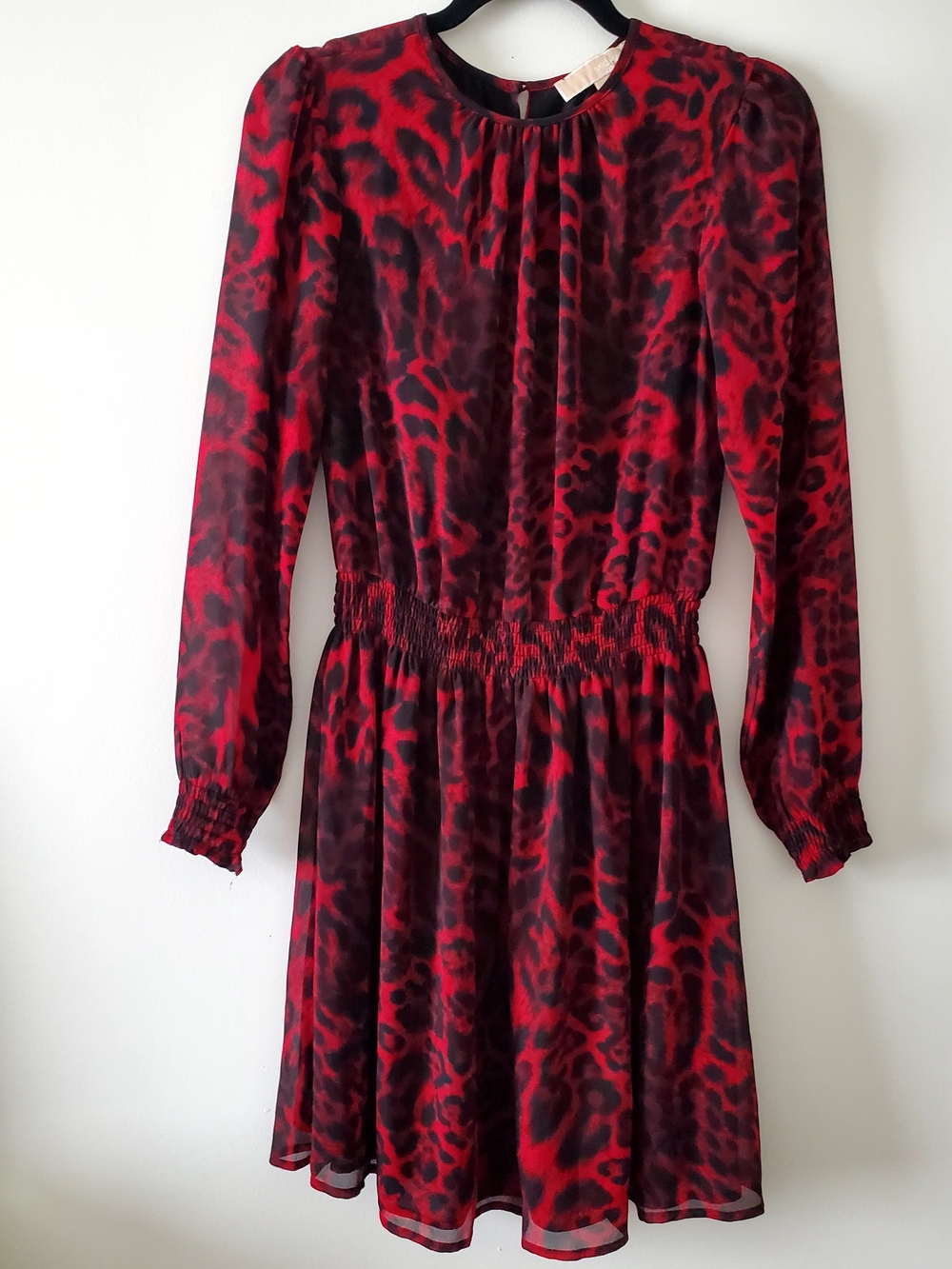 Michael Kors Red Leopard Print Long Sleeve Women’s Dress - Picture 2 of 5